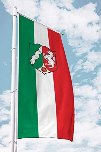 Deitert Bundesland-Flagge NRW – 80x200 cm NRW-Flagge mit Wappen (Dienstflagge), Fahne für Ausleger aus reißfestem Polyester, NRW-Fahne mit Doppelsicherheitsnaht gesäumt