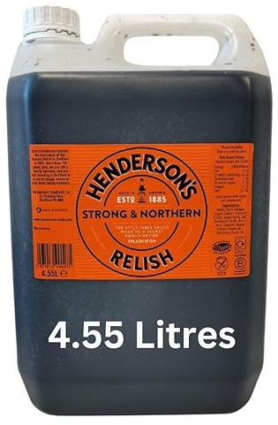 Henderson's Relish. an Alternative to Worcestershire Sauce. A Spicy, Gluten Free Sauce. Plant Based Ingredients. Suitable for Vegans / Vegetarians. 4.55 Litre Bottle.
