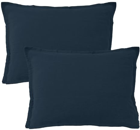 MATT & ROSE Lot de 2 Taies d'oreiller 50x70 cm Uni Lin LAVÉ | 100% Lin Lavé | Oeko-TEX® Standard 100 | Marine
