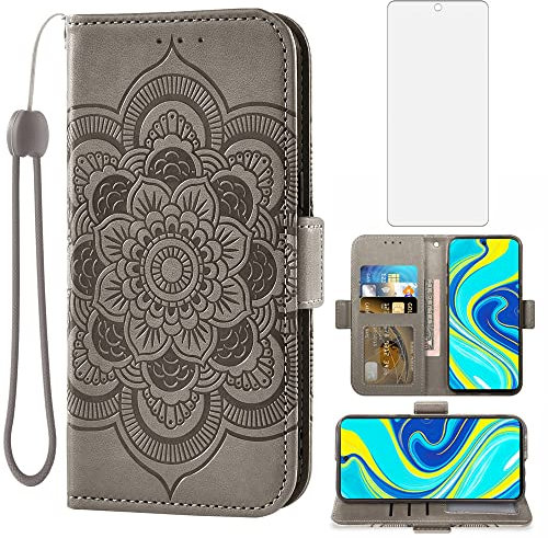 Asuwish Funda para Xiaomi Redmi Note 9 Pro/Note 9s/Note9 Pro MAX/Poco M2 Pro con Cristal Templado Protector Pantalla Libro Cuero Piel Tarjetero Soporte Note9S Note9Pro 4G Tapa Carcasa Capa Case Gris