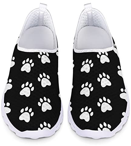 Dolyues Weiße Hundepfote Muster Schwarz Damen Lässige Turnschuhe Sport Trainer Joggen Wanderschuhe 44 EU