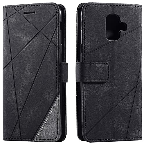Vankii Kompatibel mit Samsung Galaxy A6 2018 Hülle, Flip Wallet Handyhülle PU Leder Brieftasche Tasche Case Stoßfeste Schutzhülle [Kartenschlitzen] [Magnetverschluss] [Standfunktion] (Schwarz)