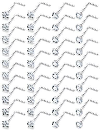 Vsnnsns Anneaux de nez en or 14 carats 18 g, 20 g, 22 g, bijoux de piercing pour femme en acier inoxydable chirurgical 316L en forme de L, tire-bouchon, anneau de nez à clous en forme de L, bijoux de