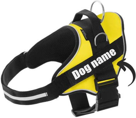 Personalisiertes Hundegeschirr - Reflektierendes und sicheres Hundegeschirr - Enthält 2 Namensschilder, Klein, Mittel und Groß - Qualität und Beständigkeit (Amarillo, S 6-14KG)