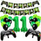 Geburtstagsdeko Jungen 11 Jahre, Gamer Deko Geburtstag, Happy Birthday Girlande Banner Deko Junge, Gamecontroller Luftballons Schwarz Grün Ballons Set für Kinder Videospiel Thema Party Zubehör
