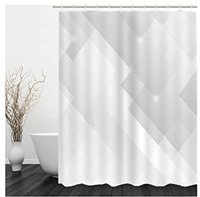Aotiwe VIP Lounge Duschvorhang, L Förmige Duschvorhänge Geometrie Grau Weiß 180X180cm für Badezimmer mit Duschvorhangringen