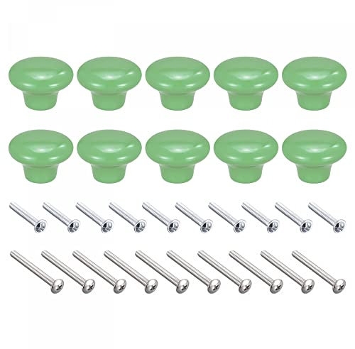 sourcing map 38x28mm Ceramic Drawer Knobs, 10pcs Mushroom Shape Door Pull Handles Green