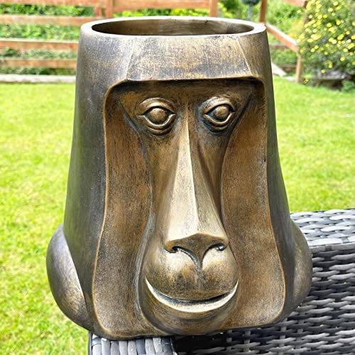 Darthome Monkey Head Planter Large Resin Gold Garden Animal Bust Plant Pot Flower Holder 29cm
