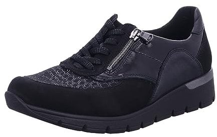 Waldläufer Damen Schnürhalbschuhe K-Ramona Schnürschuh Leder-/Textilkombination Freizeit Sport Schuhe Bedruckt Weite k lugina schwarz Lack Ramona Sneaker