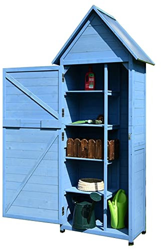 Gartenschuppen Regenfester Holzschrank for Den Außenbereich Aufbewahrungsbox for Kleinigkeiten Im Innenhof Werkzeugschrank (Color : Blau, S : 70x35.3x178cm)