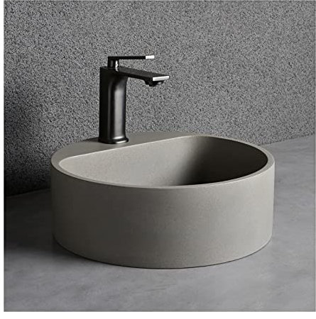 PEVSCO Waschbecken Waschbecken rund 15,7 Zoll rund über Theke Grauer Terrazzo-Badezimmer-Waschbecken-Kunstbecken Aufsatzwaschbecken