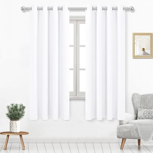 DWCN Pure White Room Darkening Blackout Curtains, Thermal Light Blocking Drapes for Bedroom Living Room - W52 x L63 Inch Length, Set of 2