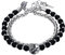 Cupimatch Herren Armband Punk Rock Gothic Armreif Herren Silber Schwarz Edelstahl Totenkopf Schädel Leder Armband Perlenarmband für Männer