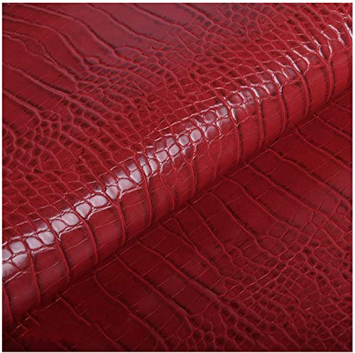 SAVAAL Leder Stoff Rot Stoff Mit Krokodilmuster,1.0mm Dick PU Kunstleder Stoff Polster Handwerk DIY Nähen Sofa Handtasche Auto Futter Autositz,Glänzendes Leder(138cm*100cm)(Size:5M)