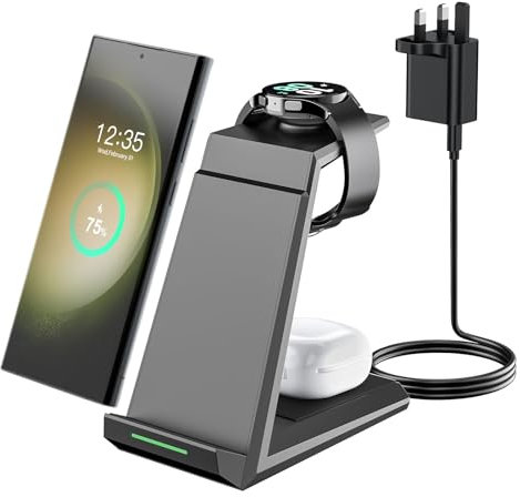 Wireless Charging Station for Samsung - NANAMI 3 in 1 Wireless Charger for S25 Ultra S24 S23 Z Fold Flip 5, Induction Charging Stand for Multiple Devices Galaxy Buds Watch 7/6[Only for Samsung Watch]