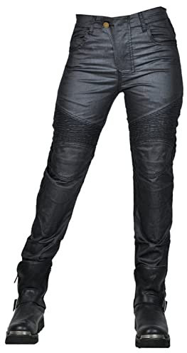 HOMDECR Pantalones vaqueros de moto de corte ajustado para mujer, con protectores de rodilla y cadera, elásticos, ajustados, pantalones de motorista, Negro , M
