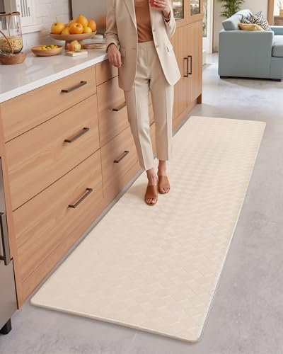 Color G Tapis Cuisine Antifatigue 44 x 120 cm, Devant Evier Lavable Antiderapant, Cuir Résistant à l'Huile, Imperméable pour Cuisine, Salon, Bureau (Beige)