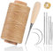 Kit Da Cucito Con Filo Cerato in Pelle Da 273 Iarde Compreso Filo per Cucire Ago Punteruolo Ditale, Kit Di Riparazione per Tappezzeria in Pelle Cucita per Scarpe Da Divano in Moquette(Colore Naturale)