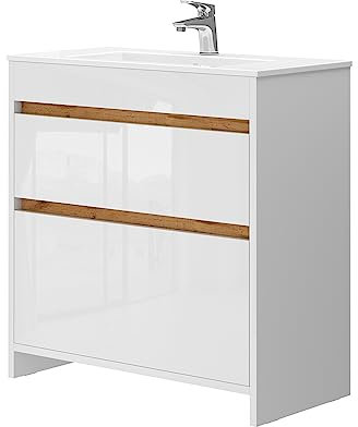 Vicco Badmöbel-Set Detmold, Badezimmerschrank-Set, Weiß, 2 Teile, Unterschrank 80 cm