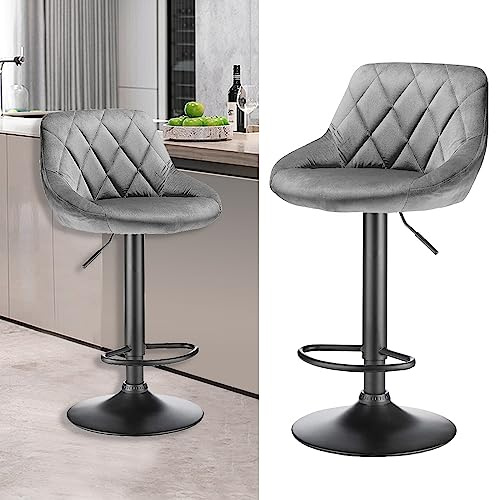 XUANYU 2er Set Barhocker Samt Drehocker Hohe Hocker Höhenverstellbar & Drehbar Barhocker Set für Küche, Bar, Theke, Hellgrau