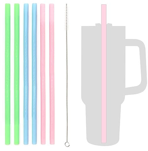 6Pcs Strohhalme for Stanley Adventure Travel Tumbler, Silikon Straws Compatible with Stanley 20/30/40 oz Stanley Tumbler, Strohhalme mit Reinigungsbürste