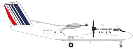 Herpa Modellflugzeug Air France De Havilland Canada DHC-7 – G-BRYA Ville de Paris, Miniatur im Maßstab 1:200, Sammlerstück, Modell ohne Standfuß, Metall