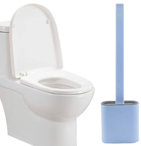 ZLONGYAN toilet brush, toilet brushes & holders with silicone bristles, floor or wall mounted toilet brush and holder set without drilling. plungers for bathroom with holder (Blue)