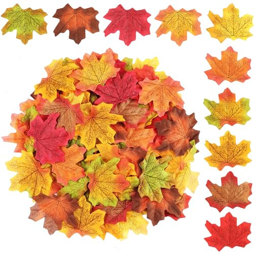 YiliYa 500 Stück Ahornblätter, 10 Farben Deko Herbstblätter Künstliche Ahornblatt Girlande, Herbstlaub Herbst Blätter Deko für Partei, Hochzeit, Halloween, Weihnachten Deko, Party, Christmas