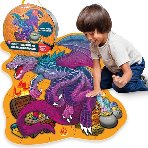 QUOKKA Riesige Bodenpuzzle ab 3-4 - 60х90 cm 48-teilige Puzzle Spiele ab 2 3 4 Jahren - Drachen-förmige Spielzeug ab 3 4 Jahre - XXL Geschenk für Jungen und Mädchen 5 6