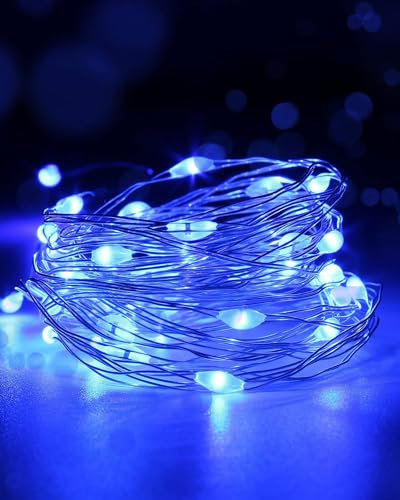 Yizhet LED Lichterkette 5m, 50 LEDs auf Draht, Micro USB, Kupferdraht Lichterkette für Schlafzimmer, Party, Garten, Halloween, Hochzeit, Blau