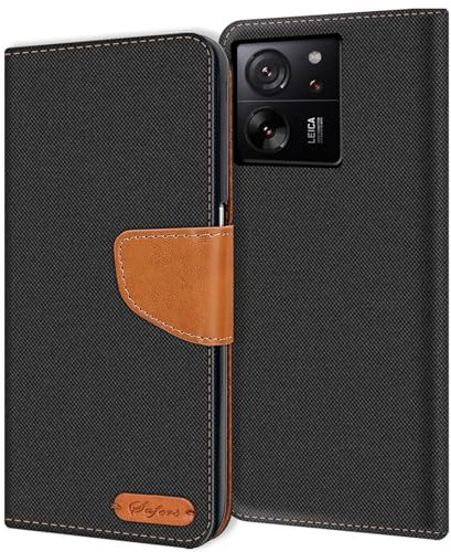 Verco kompatibel mit Xiaomi 13T / 13T Pro Hülle, Schutzhülle für Xiaomi 13T, 13T Pro Tasche Denim Textil Book Case Flip Case Klapphülle, Schwarz