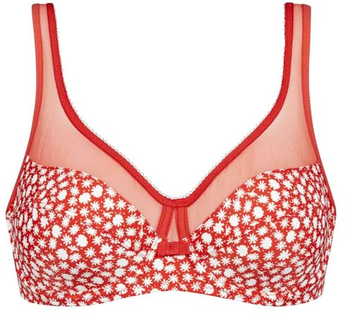 Dim Soutien-Gorge Femme Avec Armatures Generous Classique x1 Soutien-Gorge, Rouge à Fleurs Blanches, 105C