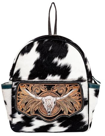 Myra Bag Rucksack für Damen – Western Upcycling-Hairon & Ledertasche, Wolkengrau