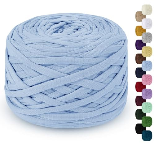LEREATI 285g T-Shirt Garn, Textilgarn zum Häkeln für Körbe Bändchengarn Polyester Rope Garn zum Häkeln, T Shirt Garn zum Häkeln Häkelkorb Taschen Teppiche Wandbehang Makramee (Himmelblau)