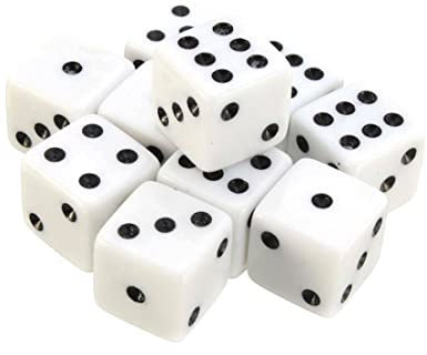 Veesper Mini weißer Würfel 100pcs 8mm weißer Würfel mit schwarzen Pips Punkt für Brettspiele, Mathematiklernen, Casino-Thema, Partydekorationen, Kind