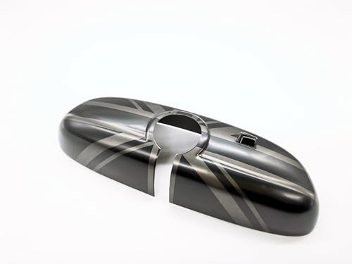 Innenrückspiegel-Abdeckkappe Innenspiegel Schale kompatibel mit Mini Cooper one s jcw F Serie F54 F55 F56 F57 F60 (Union Jack Schwarz Grau, mit Lichtloch)