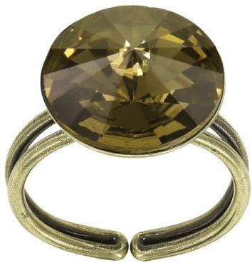 Konplott: Ring Rivoli brown Smoky Quartz, klassische Solitärring mit rundem Kristall in braun, für Damen/Frauen
