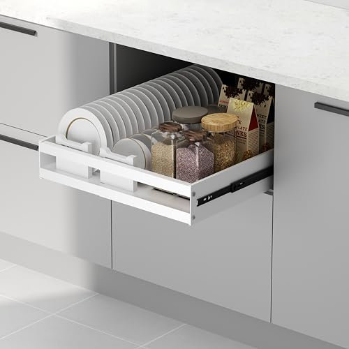 KMQRDZi Cajón telescópico, organizador de armario extensible, organizador de gabinete, armario de cocina para ollas, para armario de 45 cm con estante de cocina (blanco, pequeño, 1 pieza)