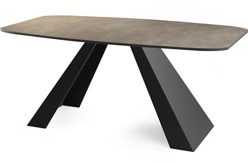 WFL GROUP Esstisch Monte im Modern Stil, Rechteckiger Tisch - Ausziehbar von 160 cm bis 200 cm, Pulverbeschichtete Schwarze Metallbeine - 160 x 80 cm - Chicago Beton Grau