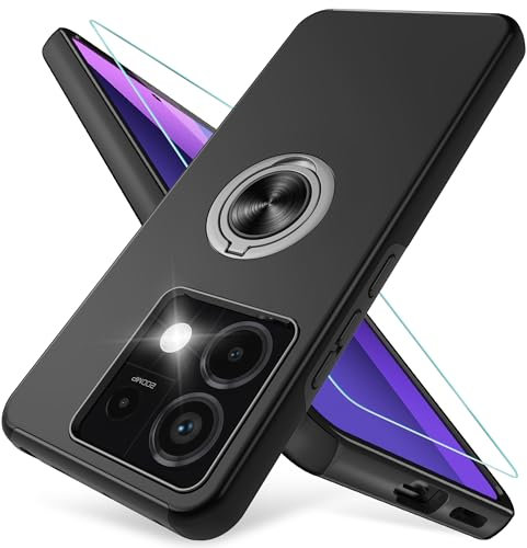 Pilaru Coque de protection compatible avec Xiaomi Redmi Note 13 Pro 5G - Avec 1 film de protection d'écran - En TPU et polycarbonate - Avec support magnétique rotatif à 360° - Pour téléphone portable