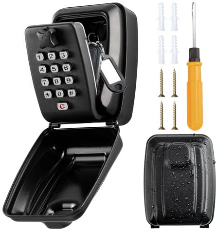 Tuocal Key Safe Wall Mounted Police Approved, Waterproof Key Lock Box Resettable 12-Digit Combination Top Security Key Storage Box with Weatherproof Cover for Outside Home Garage Office School