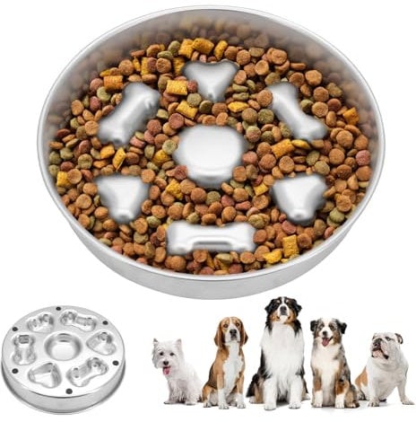 CheurYae Slow Feeder Dog Bowl,Stainless Steel Dog Food Bowls with Non-Slip Silicone Mat,Slow Feed Puppy Bowl Anti Choke,Dog and Cat Raised Bowls Anti-Overeating for Small Medium Large Dogs