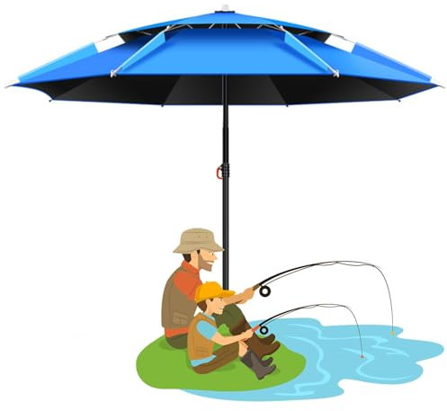 Ombrellone da pesca Ombrellone da Spiaggia Portatile parasole Antivento Ombrellone da Giardino Inclinabile 360° UPF 50+, per Parco Balcone giardino(Blu,220cm)