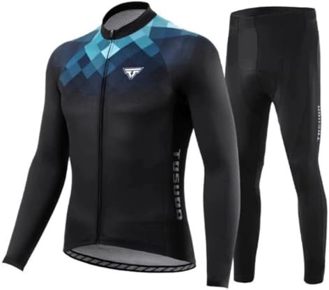 Abbigliamento Ciclismo Uomo Invernale Completo Abbigliamento Ciclismo Bici Pile Maglia Tuta Bicicletta +Pantaloni Imbottiti Con 3D Gel pad Traspirante Sportivo (Blu, M)