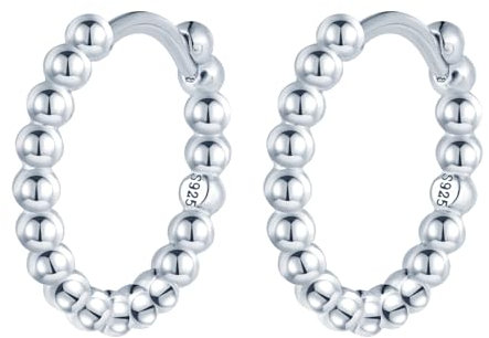 Klein Kugel Perlen Ohrringe Silber 925 Creolen: 12mm Damen Mädchen Ohrringe - Hypoallergen Knorpel Piercing Huggie Ohrring für Mama Freundin Schwester Frau Tochter - Mode Ohrschmuck für Partei Silber