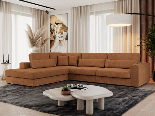 MKS MEBLE Ecksofa Sofa L-Form Orange Strukture, Wohnlandschaft L-Form, Couch L Form, Sofagarnitur Couchgarnitur Polsterecke, Breite: 316 cm - Savona L - Orange Strukture - Links