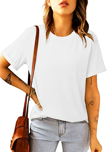 Suncife Womens Summer Casual Basic Tshirts Loose Fit Short Sleeve Shirts | Breathable and Soft Fabric, Comfy to Your Skin, Dressy Plain Design, Suitable for Going Out and Summer Wear