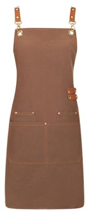 Kitchen Apron - Adjustable Bib Chef Aprons, Water Repellent Canvas Aprons with Pocket, Work Aprons for Men Women, Unisex Cooking Apron for Home, Kitchen, Coffee House, Baking, Gardening, BBQ