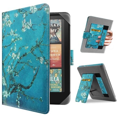 HoYiXi Étui Universel pour 6.8''/7 Kindle eReader Compatibilité Pocketbook/Tolino/Sony/Kobo Clara HD/Kobo Clara 2E/Paperwhite 6.8” 7“ Cover Case mit Fonction Debout de Support Coque Housse, Fleur