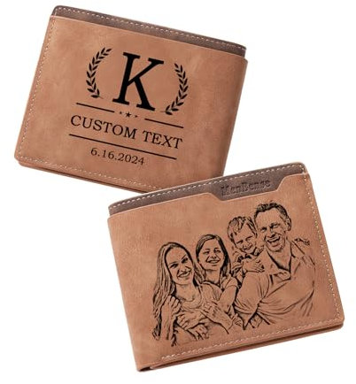 JONZIN Personalisierte Geschenke Männer Geldbörse Herren Personalisiert mit Individuell Graviertem Bild und Initialennamen Geschenke für Freund, Papa Ehemann, Vatertag, Weihnachten